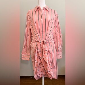 Derek Lam 10 Crosby’s Trish Pink Black & White Striped Tie-Waist Shirt Dress